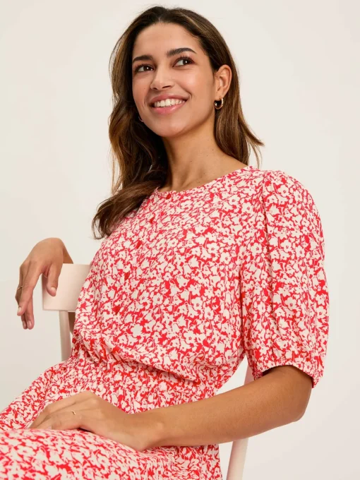 Adele Red Floral Button Down Midi Dress with Slit