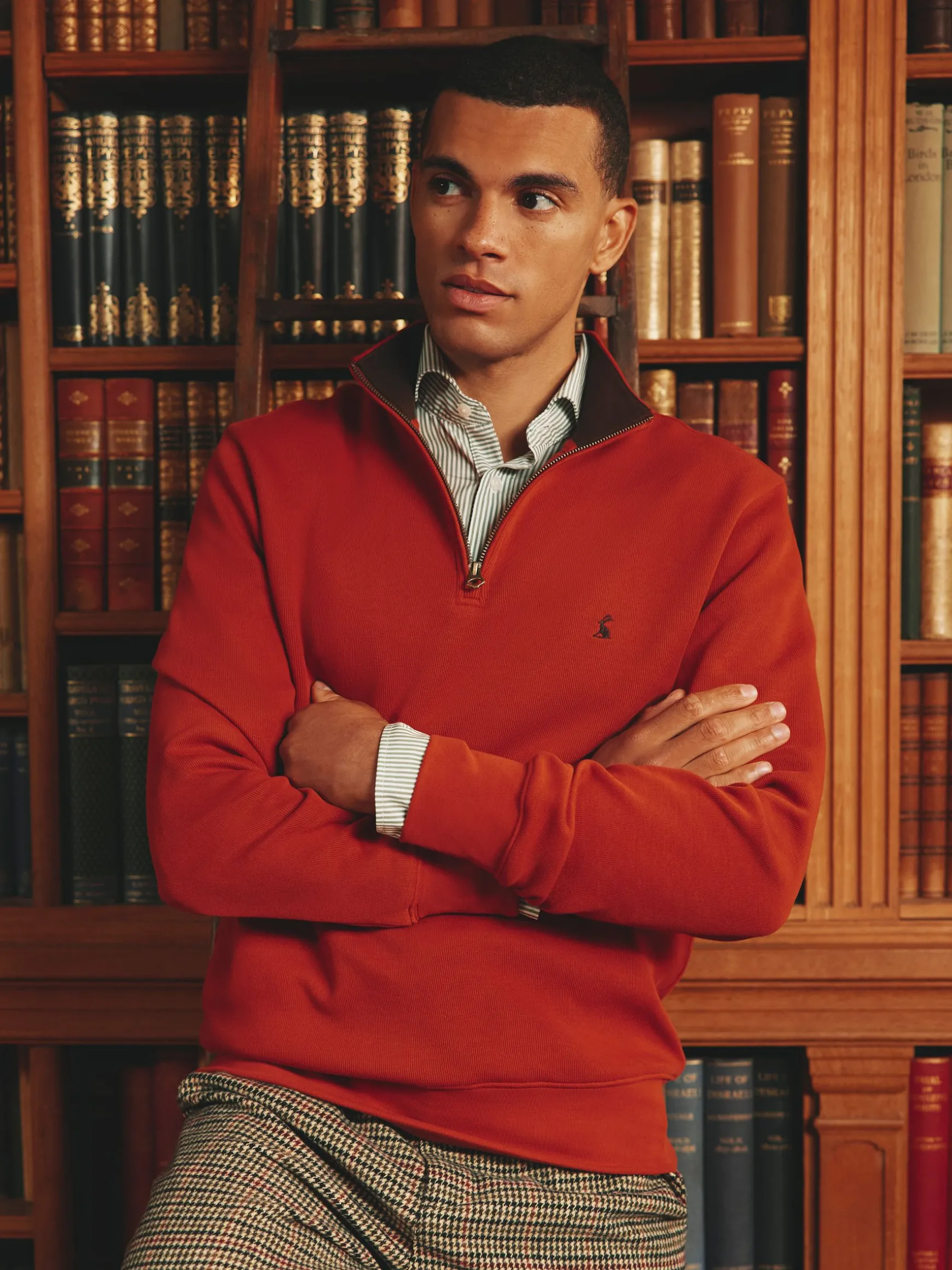Alistair Orange Quarter Zip Cotton Sweatshirt