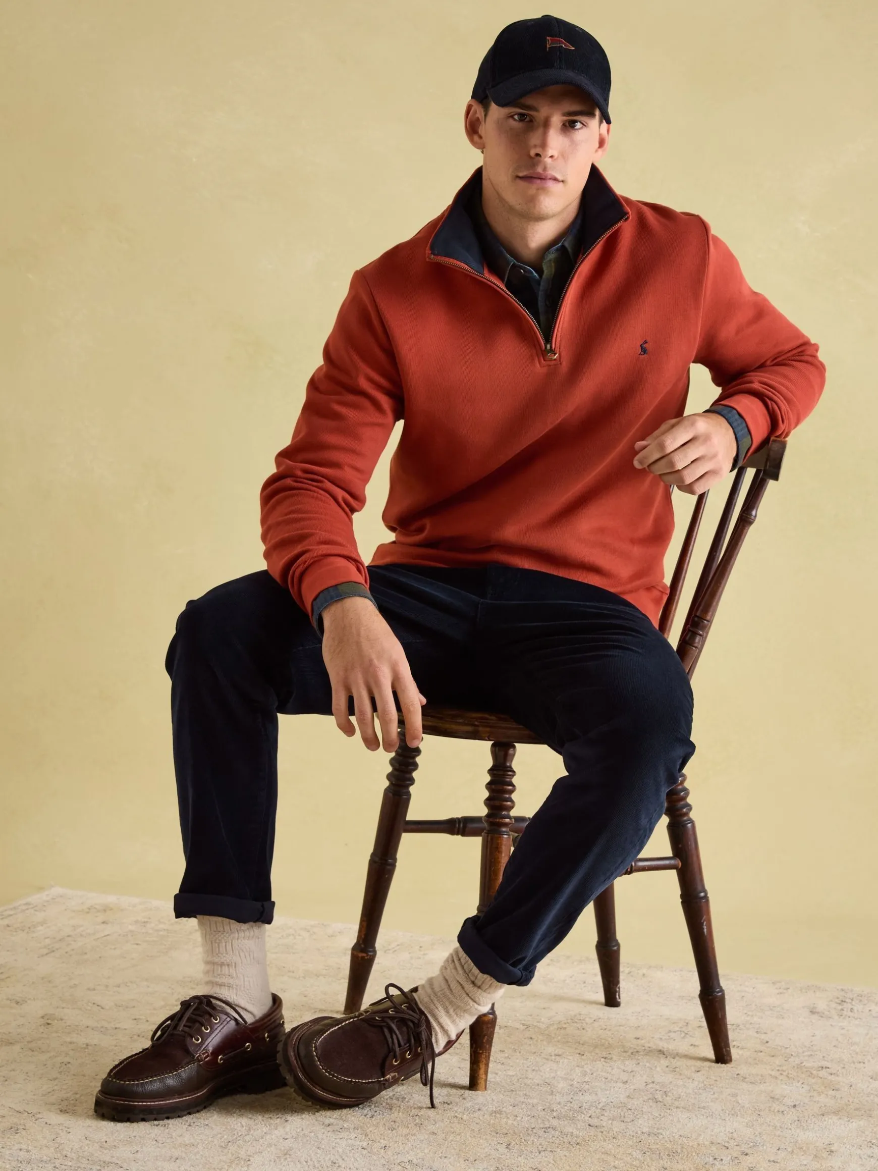 Alistair Orange Quarter Zip Cotton Sweatshirt