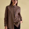 Amilla Navy & Tan Stripe Shirt