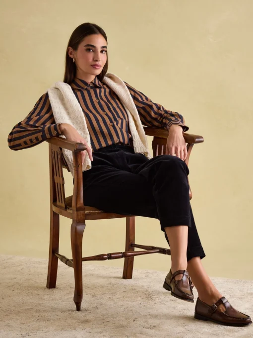 Amilla Navy & Tan Stripe Shirt