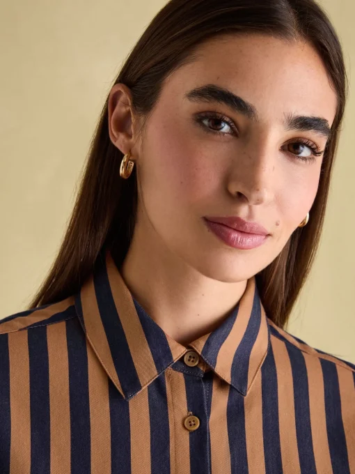 Amilla Navy & Tan Stripe Shirt