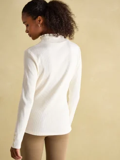 Amy Cream Ribbed Long Sleeve High Neck Jersey Top