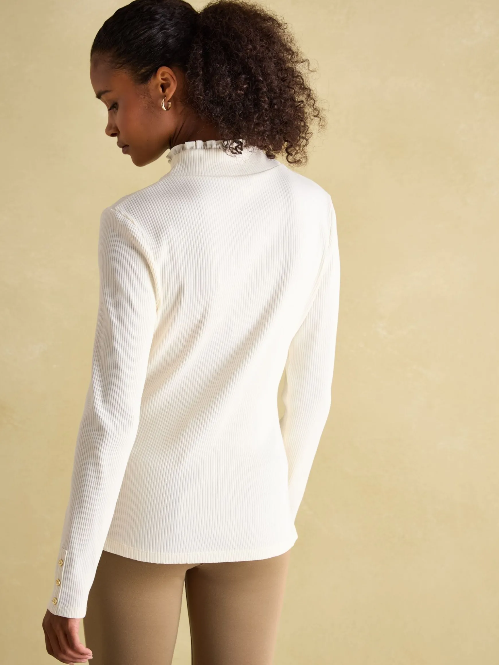Amy Cream Ribbed Long Sleeve High Neck Jersey Top