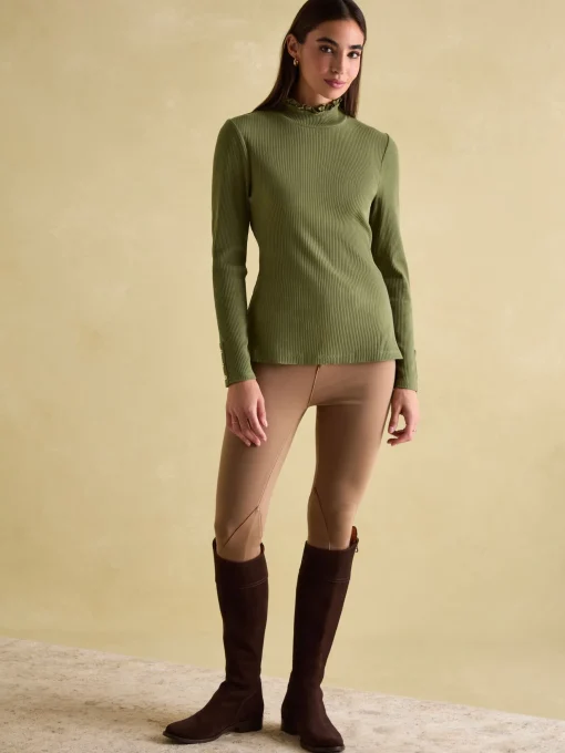 Amy Green Ribbed Long Sleeve High Neck Jersey Top