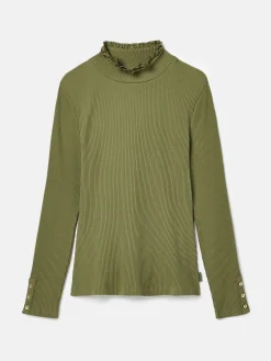 Amy Green Ribbed Long Sleeve High Neck Jersey Top