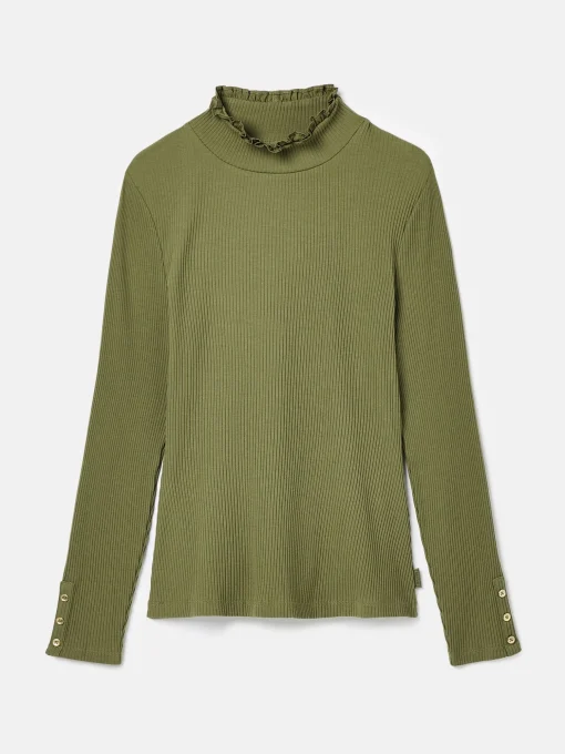 Amy Green Ribbed Long Sleeve High Neck Jersey Top