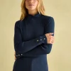 Amy Navy Ribbed Long Sleeve High Neck Jersey Top