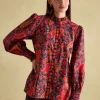 Auretta Navy Frill Neck Blouse