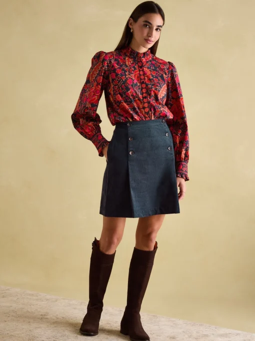 Auretta Navy Frill Neck Blouse