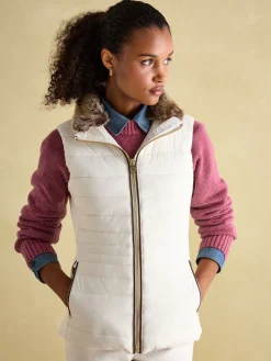 Beckley White Padded Showerproof Gilet With Detachable Faux Fur Collar