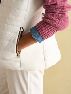 Beckley White Padded Showerproof Gilet With Detachable Faux Fur Collar