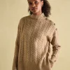 Betsy Camel Button Shoulder Cable Jumper