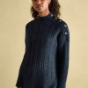 Betsy Navy Button Shoulder Cable Jumper