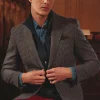 Brown Slim Fit Dogtooth Texture Suit Jacket