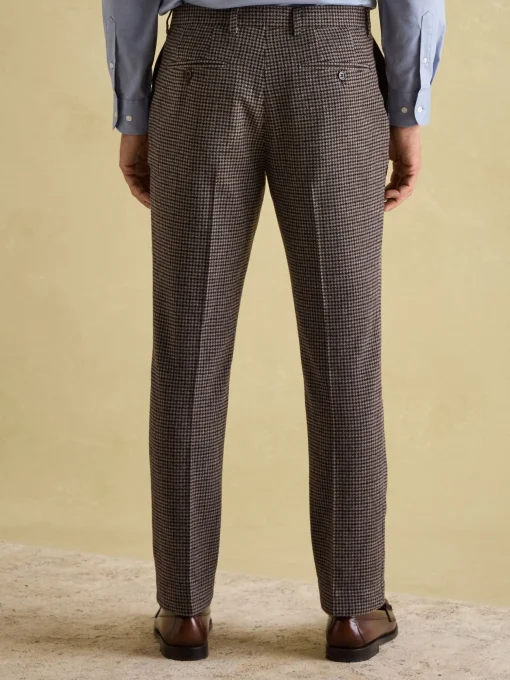 Brown Slim Fit Dogtooth Texture Suit Trousers