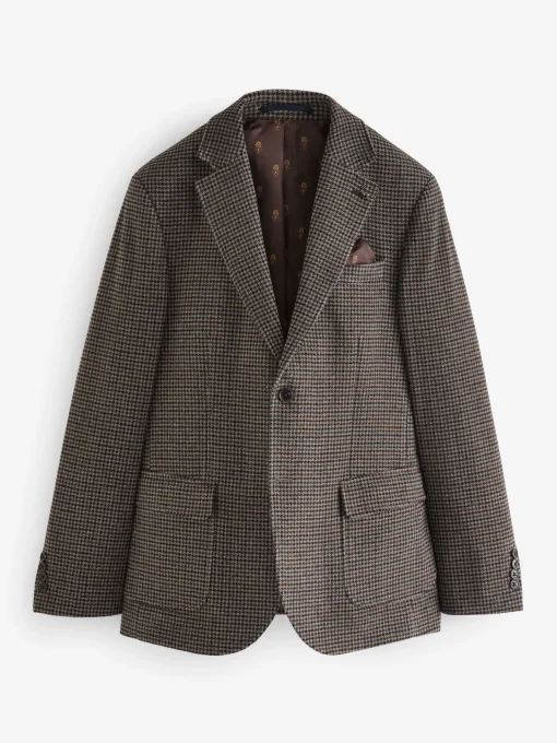 Brown Slim Fit Dogtooth Texture Suit Jacket
