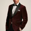 Burgundy Red Slim Fit Velvet Blazer