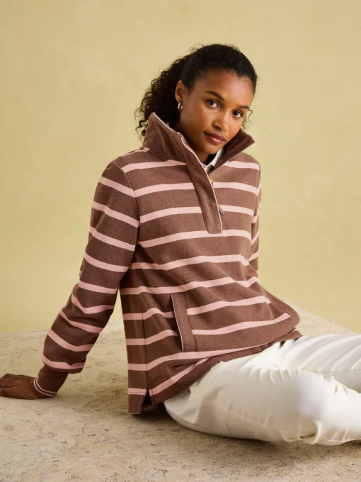 Burnham Chocolate Brown pink Funnel Neck Quarter Zip Sweatshirt