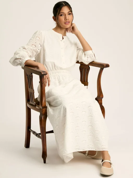 Cassie White Broderie Maxi Dress