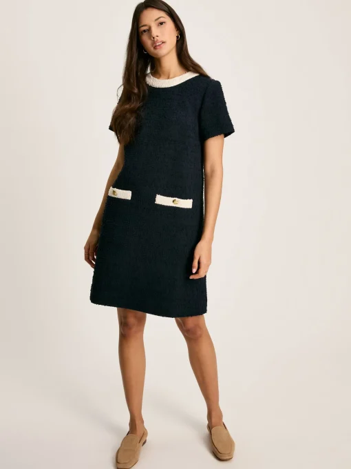 Celeste Navy Blue Mini Boucle Dress