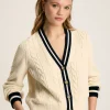 Centre Court Cream & Navy Button Through Cable Knit Cardigan