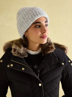 Cherington Black Showerproof Longline Padded Coat with Faux Fur Hood