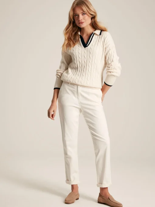 Cream Slim Fit Chino Trousers