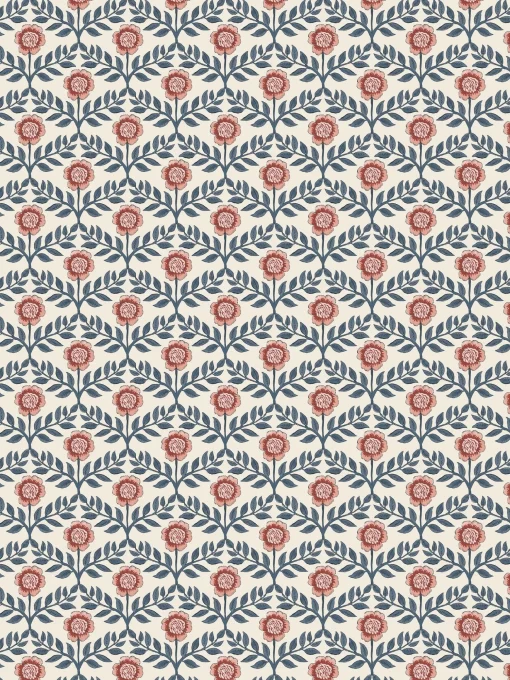 Cream/Blue Stately Floral Print Cream/Blue 10M Wallpaper