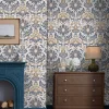 CreamBlueGold Animal Damask Print 10M Wallpaper