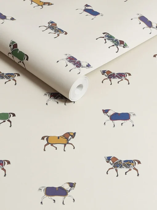 Cream/Multi Regal Horse Print 10M Wallpaper