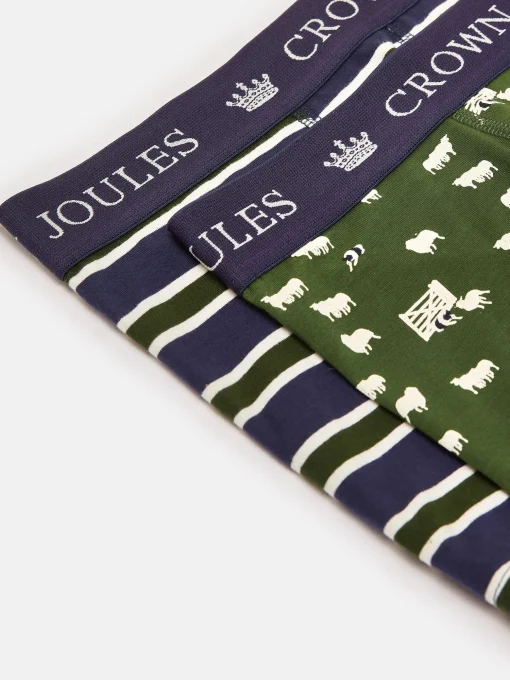 Crown Joules Green/Navy Pack of Two Cotton Boxers