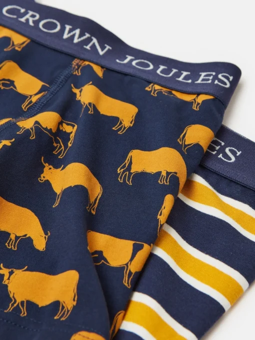 Crown Joules Navy/Yellow Pack of Two Cotton Boxers