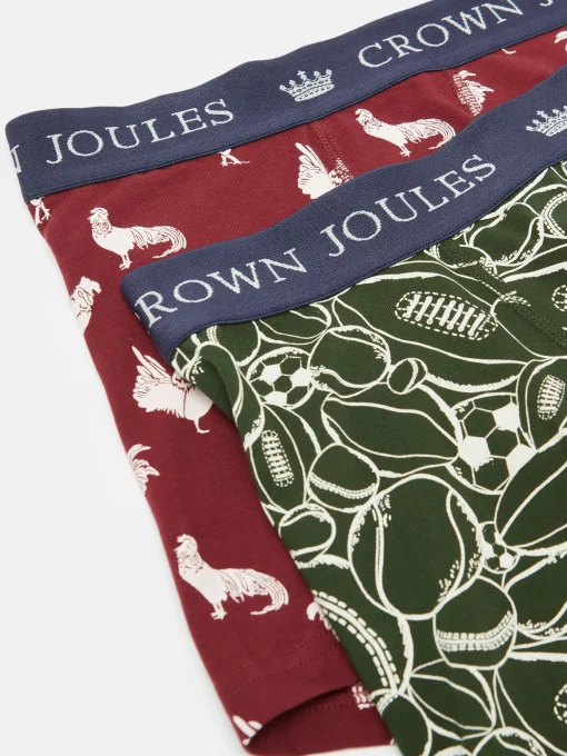 Crown Joules Red/Green Pack of Two Cotton Boxers