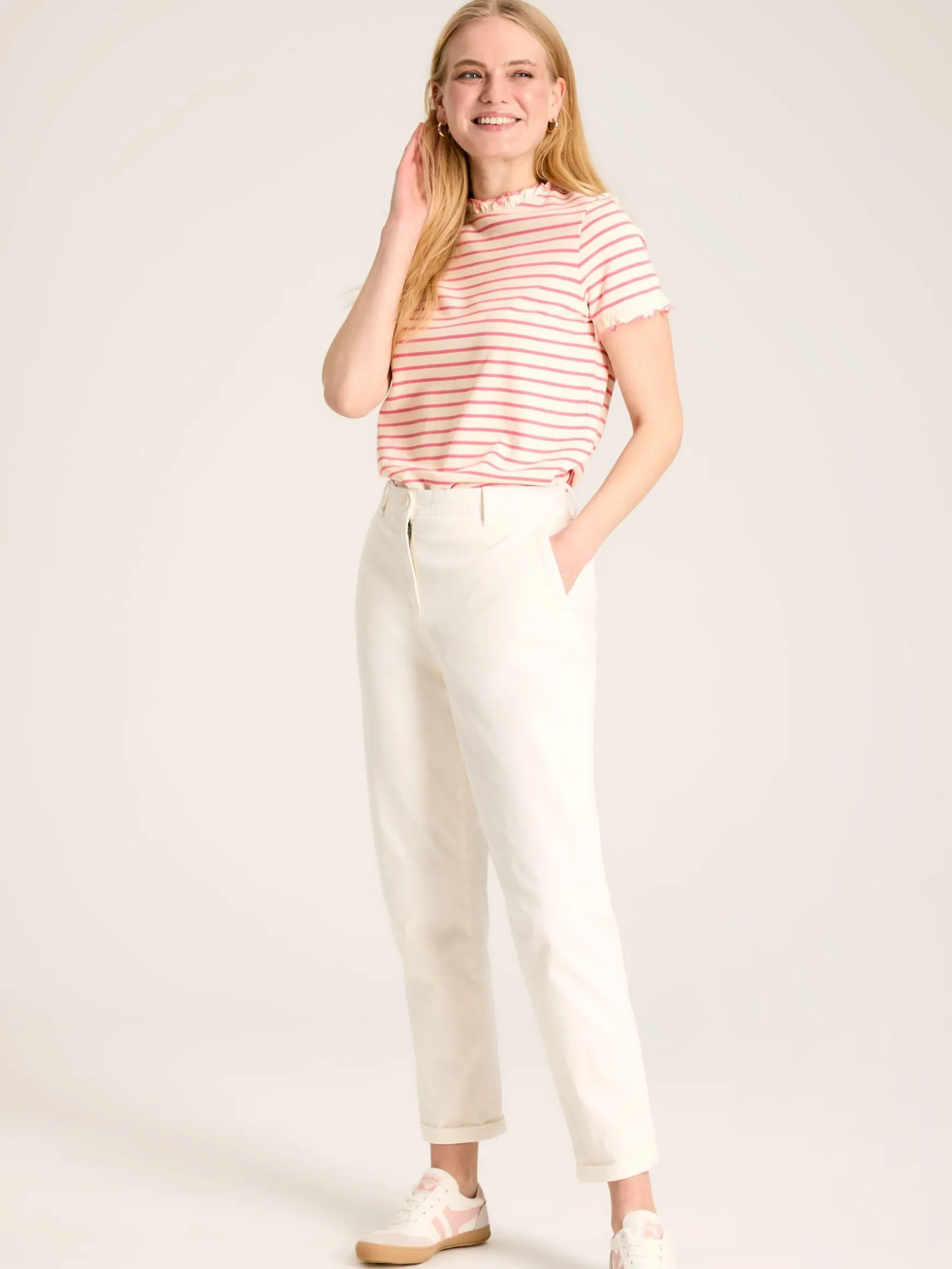 Daisy Pink/Cream Short Sleeve Frilled Neck Top