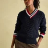 Dawson Navy Cable Knit Cricket Jumper