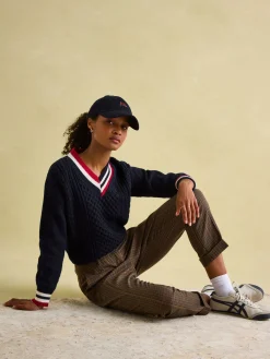 Dawson Navy Cable Knit Cricket Jumper
