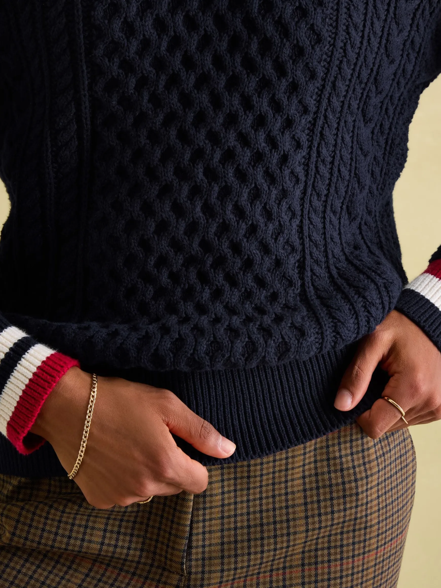 Dawson Navy Cable Knit Cricket Jumper