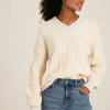 Dibbly Cream & Blue Cable Knit Cricket Jumper
