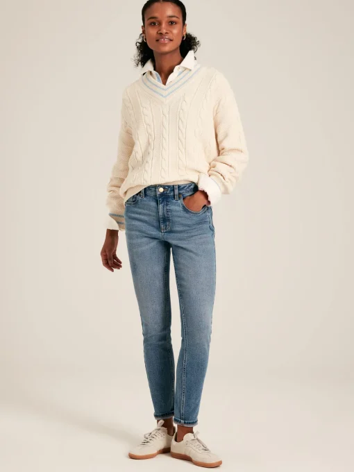Dibbly Cream & Blue Cable Knit Cricket Jumper
