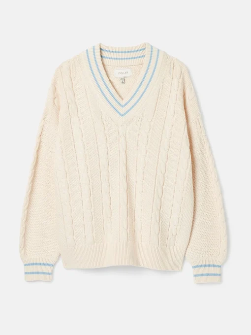 Dibbly Cream & Blue Cable Knit Cricket Jumper