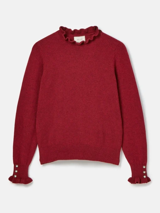 Edith Burgundy Frill Neck Jumper