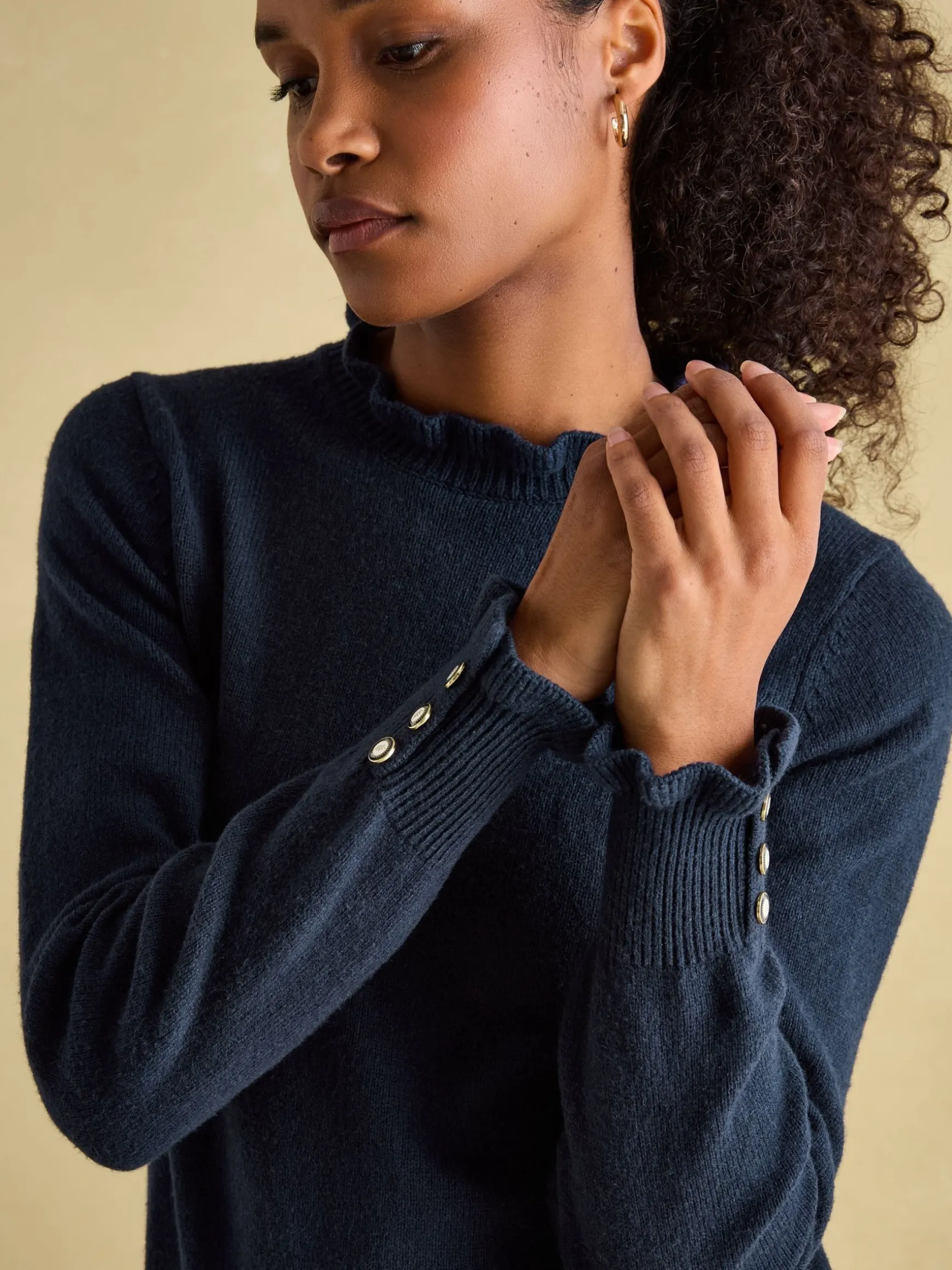 Edith Navy Frill Neck Jumper