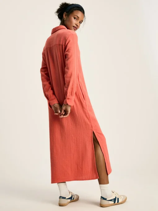 Erica Coral Pink Button Through Cotton Shirt Dress