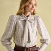 Everly Check Tie Neck Blouse