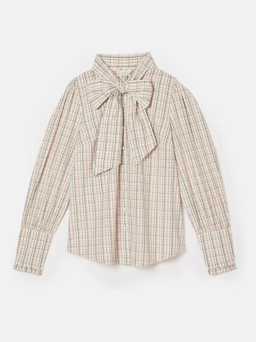 Everly Check Tie Neck Blouse