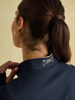 Faymere Navy Embellished Long Sleeve Top