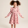 Florence Pink Horse Print Long Sleeve Frilled Dress