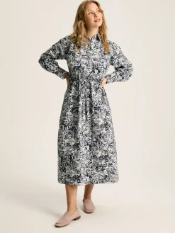 Francesca Blue/White Tie Waist Shirt Dress