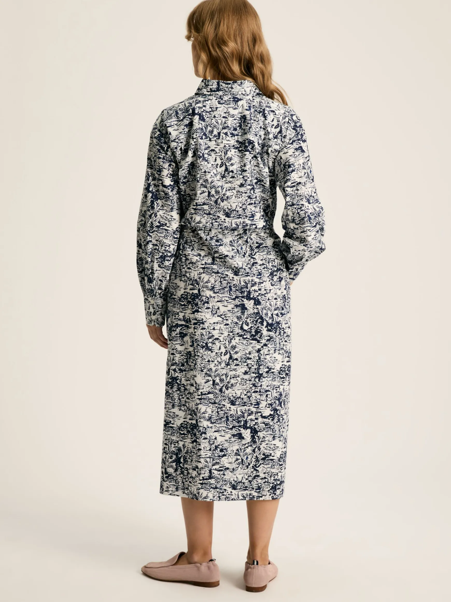 Francesca Blue/White Tie Waist Shirt Dress